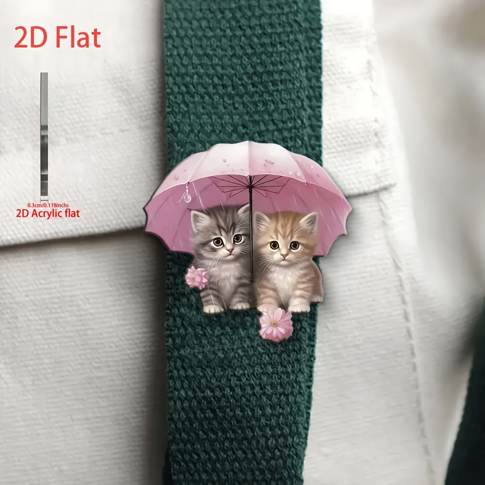 Charming Acrylic Cat Brooch with Umbrella Adorable Kitten Pins