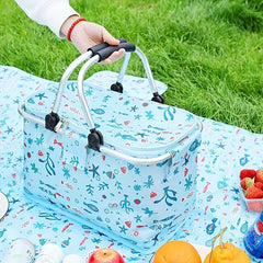 Folding Picnic Basket Oxford Cloth Insulation Basket Multifunctional