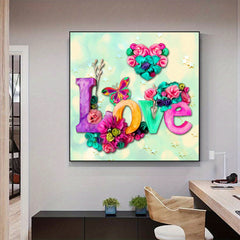 DIY Round Diamond Painting LOVE Text 30x30cm