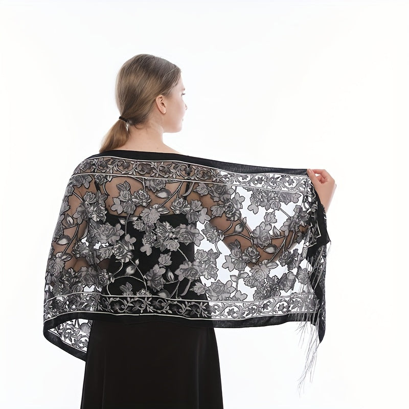 Tassel Decorated Thin Printed Shawl for Women