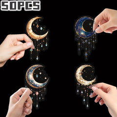 50pcs Crescent Moon Stickers with Stars Gemstones & Glitter for Laptops Water