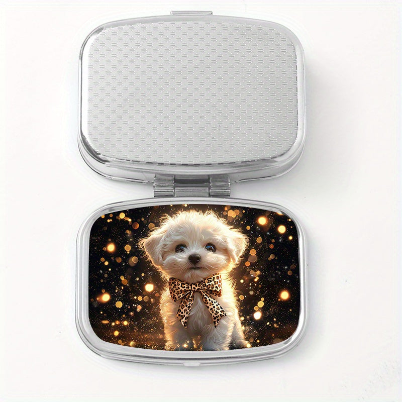 Dog Print Square Medicine Box Two Compartment Pill Box