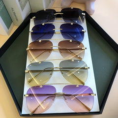 Men's Frameless Sunglasses UV400 Flat Top Aviator