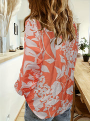  Floral Print Button Up Long Sleeve Blouse