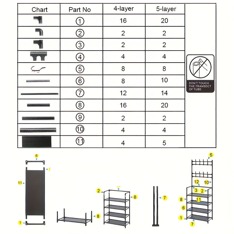 Metal Clothes Storage Rack with Shoe Storage, 8 Hooks for Hats, Coats