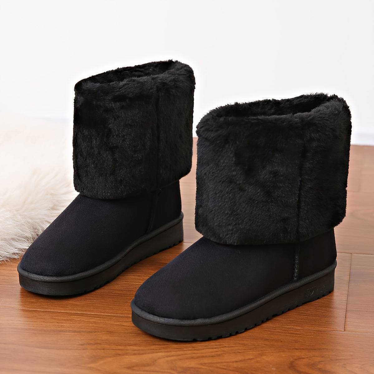 Women's Snow Flat Boots Fluffy Fur Lined Non slip Warm Thickened