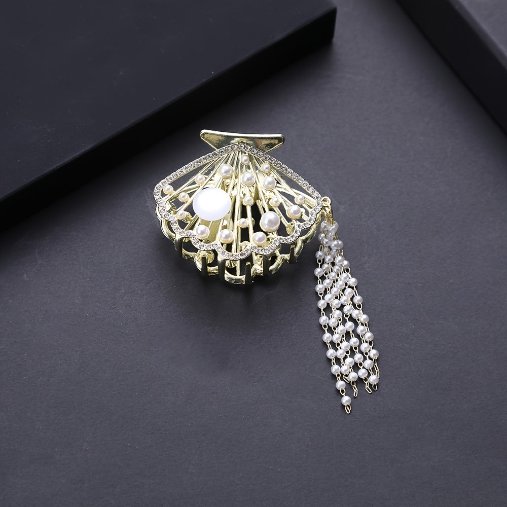 Chinese Style Rose Hair Clip Alloy Hairpin Decorated With Rhinestones Tassel
