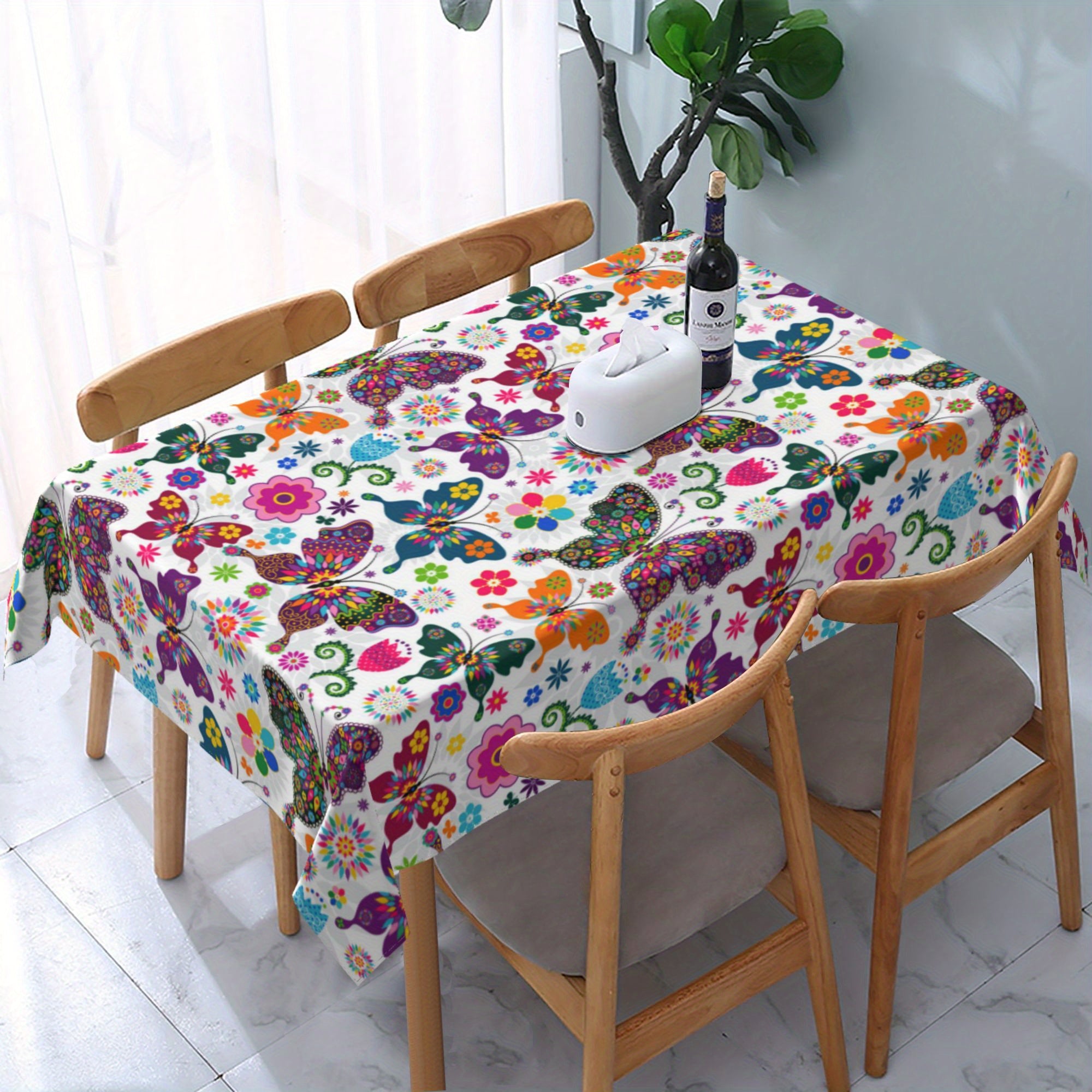 Colorful Butterfly Tablecloth Waterproof Round Table Cloth
