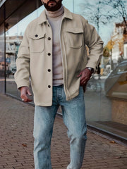 Stylish Retro Coat Jacket for Men Button Up Lapel Dual Pockets