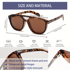 OUWEN Aviator Sunglasses Vintage Shades Tortoise Frame Brown Lenses