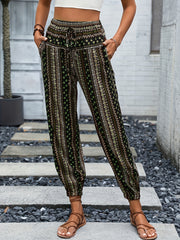 Tribal Print Drawstring Pants Boho Elastic Waist Pants