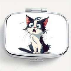 Surprised Cat Print Two Compartment Pill Box Mini Portable Travel Outdoor Sports