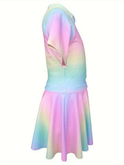 Girls Gradient Short Sleeve Half Zip Swimwear Comfy Bathing Suit
