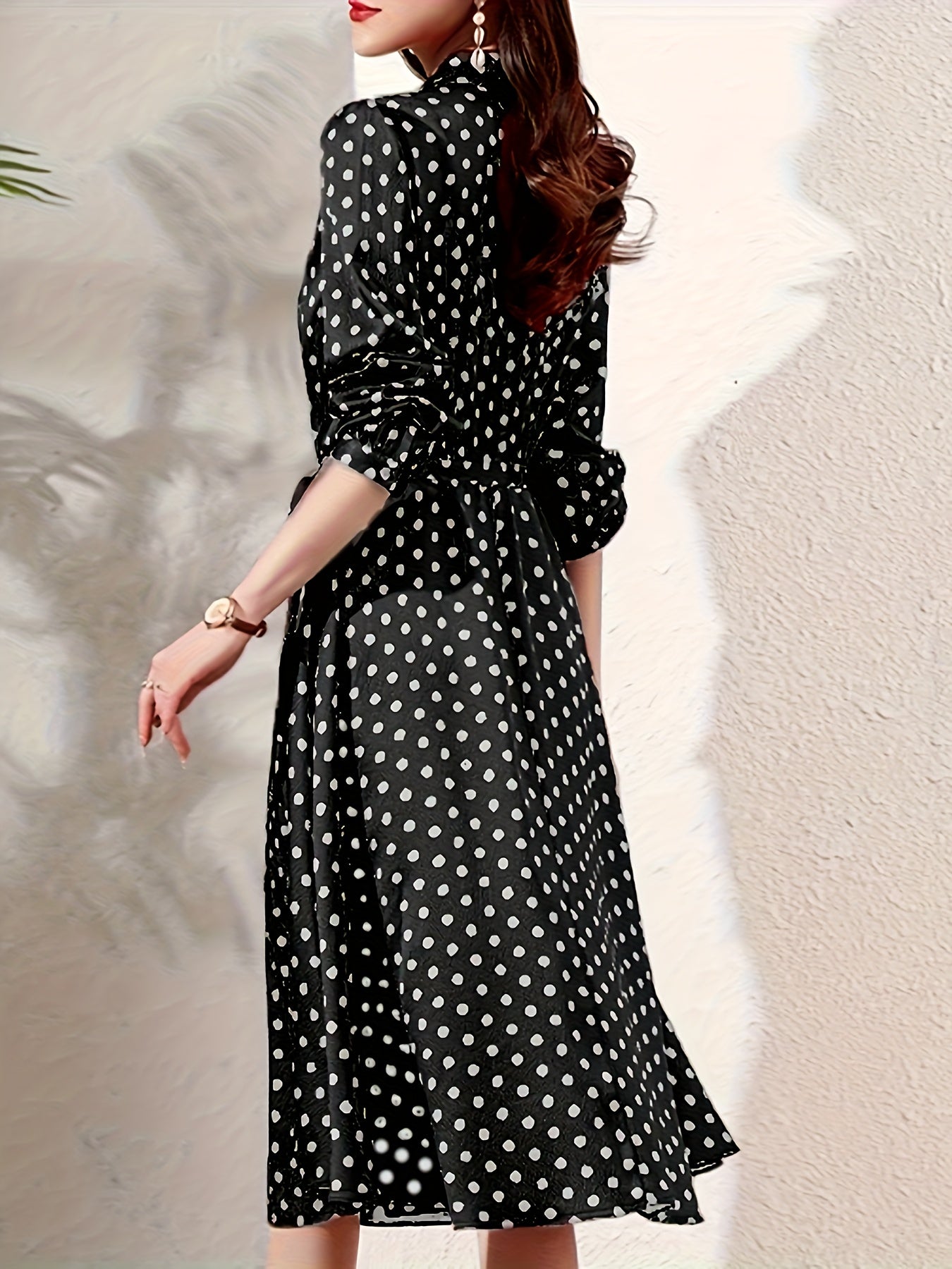  Polka Dot Print Button Up Shirt Dress