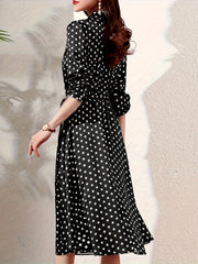  Polka Dot Print Button Up Shirt Dress