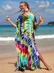  Tie Dye V Neck Cover Up Dress