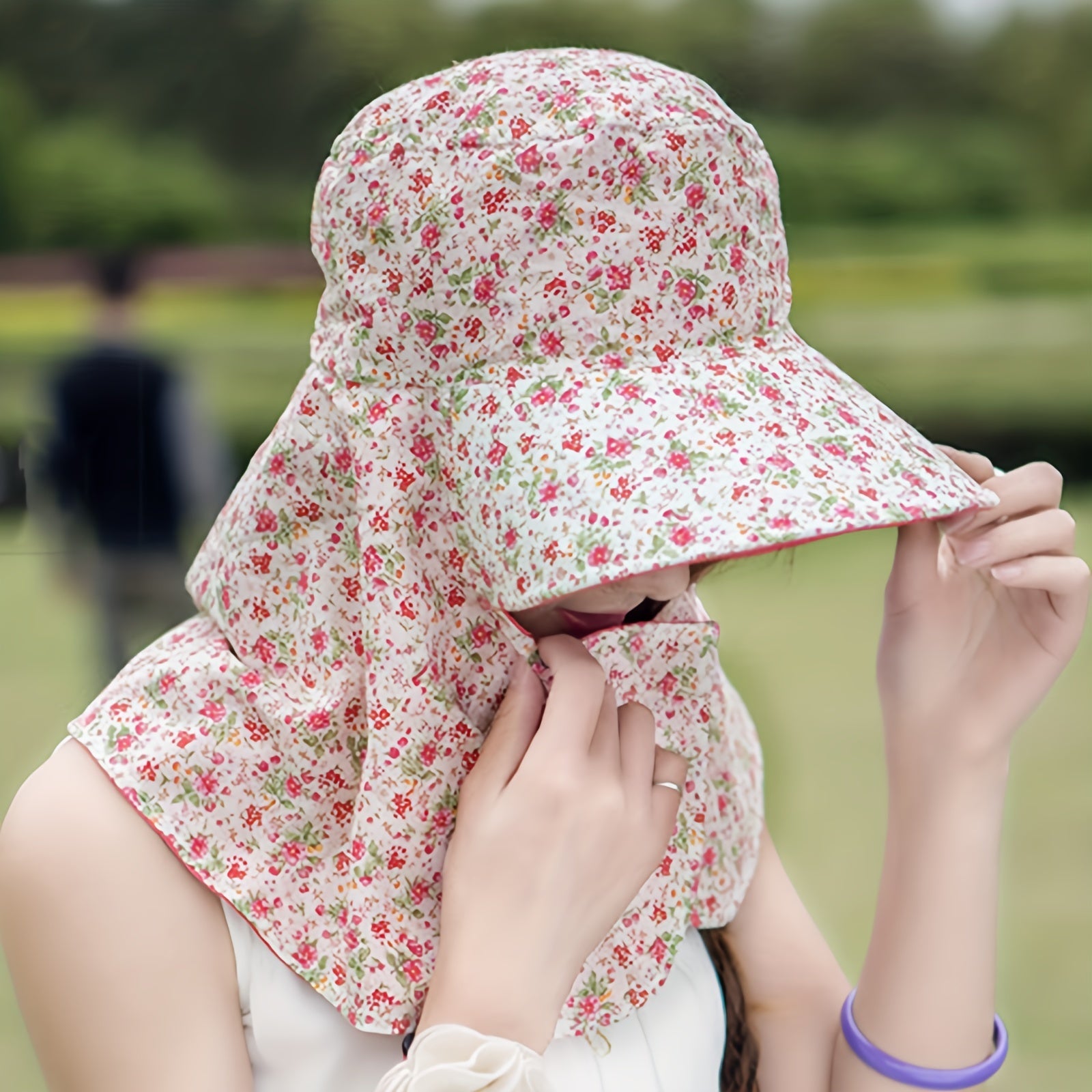 Flower Print Sun Hat Wide Neck Guard UV Protection Visor Hat
