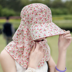 Flower Print Sun Hat Wide Neck Guard UV Protection Visor Hat