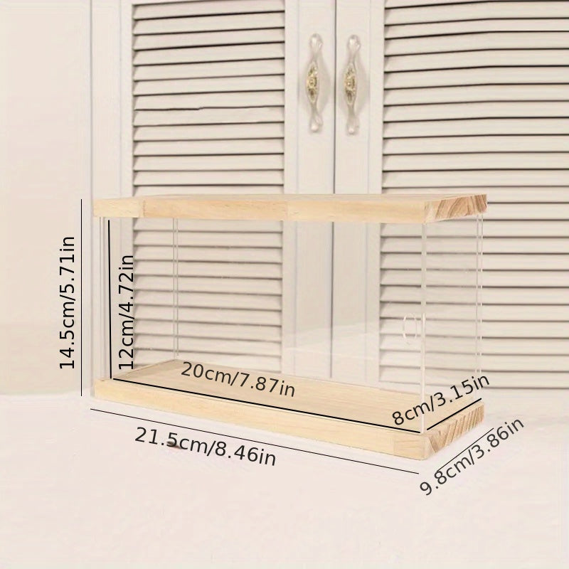1pc Solid Wood & Acrylic Display Box Clear Dustproof Model Organizer