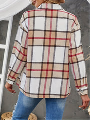  Plaid Print Button Up Long Sleeve Shacket