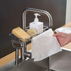 Kitchen Stainless Steel Faucet Rack with Hanging Basket