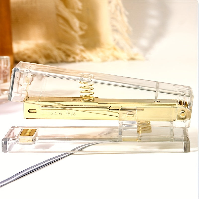 Clear Acrylic Stapler Champagne Hardware Desk Accessory Office Home School
