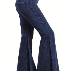  Denim Print Flare Leg Pants