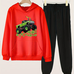 Clover & Truck Girls Long Sleeve Hoodie Jogger Pants Set Spring Fall
