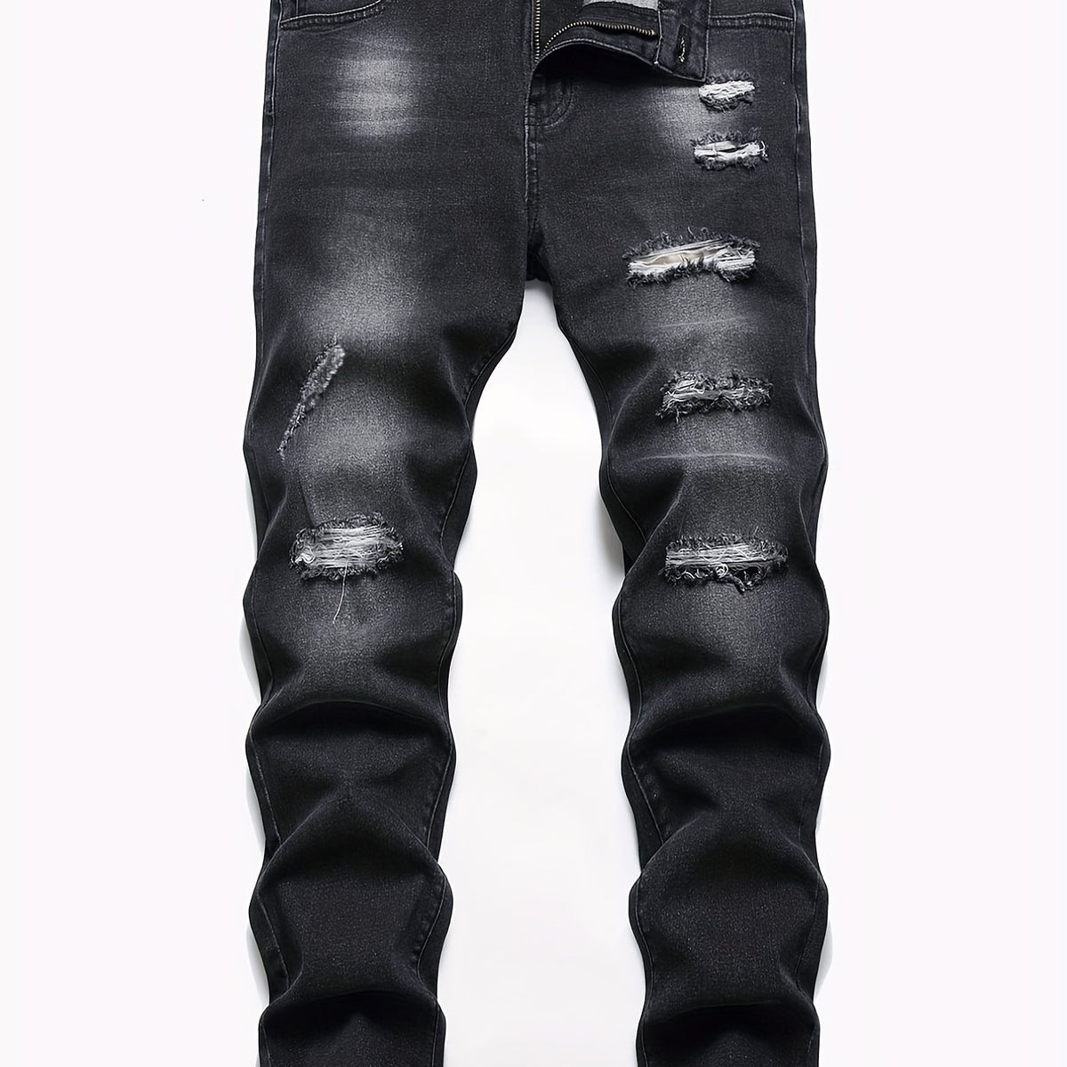 Ripped Cotton Slim Fit Stretch Jeans Mens Denim Pants
