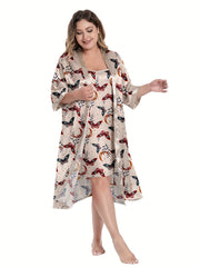  Butterfly Print Satin Pajama Set