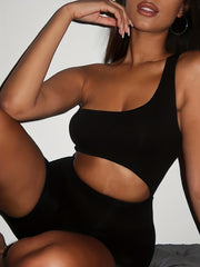 One Shoulder Sleeveless Romper Jumpsuit