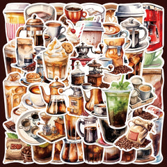 50pcs Coffee Lover Graffiti Stickers for Laptop Helmet Desktop