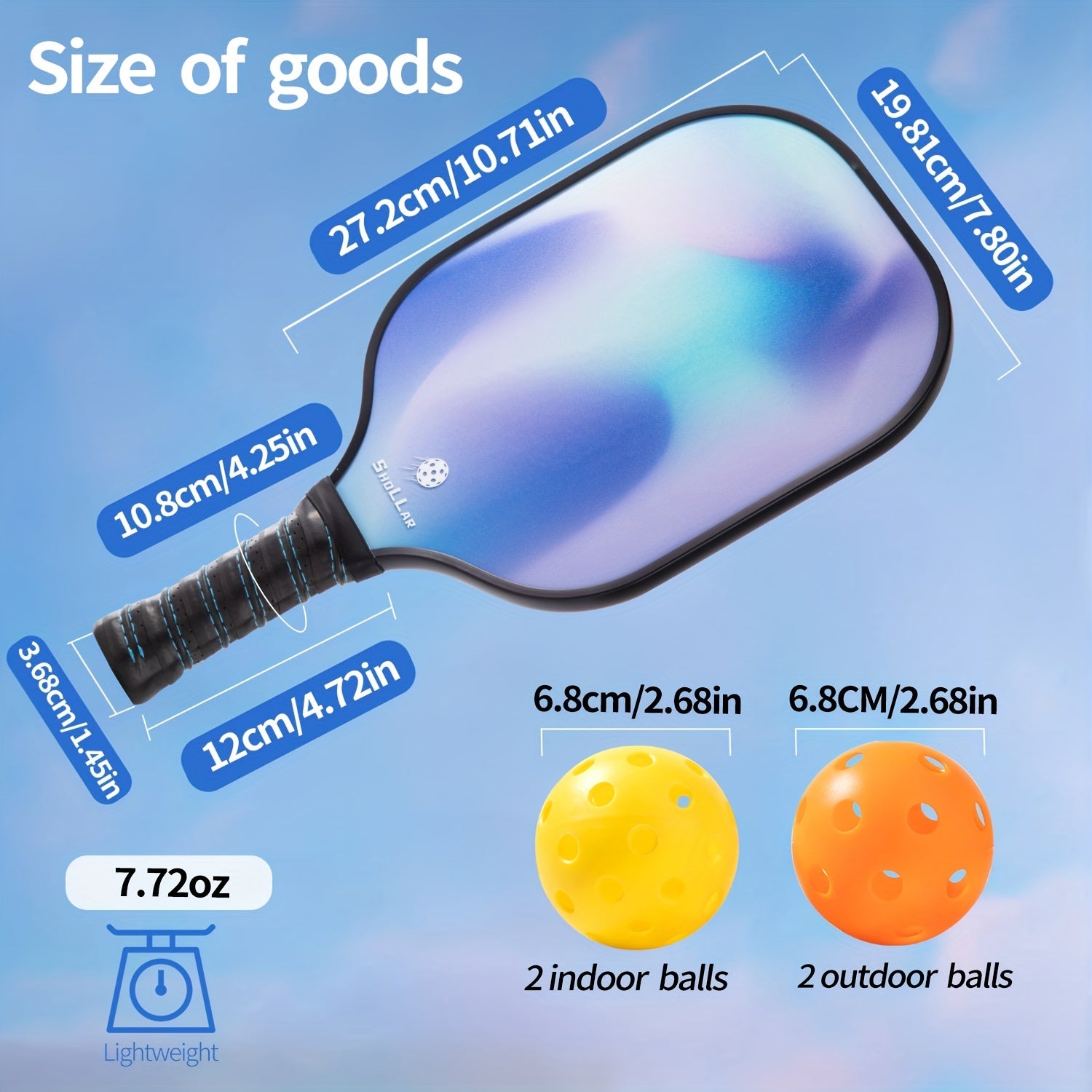 SHOLLAR 1pc Professional Fiberglass Pickleball Set with Racket
