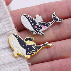 Whale & Girl Brooch Pins Enamel Metal Badges Lapel Pin Brooches