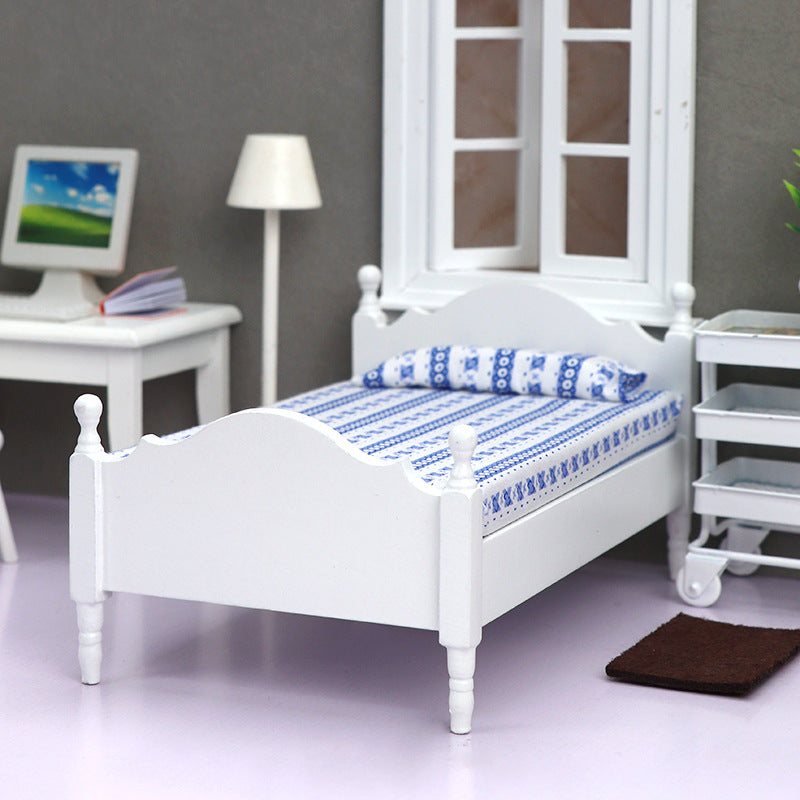Charming Wooden Dollhouse Bed with Floral Pattern - Bunk Model for Kids