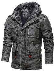 Men's Drawstring Waist PU Leather Jacket