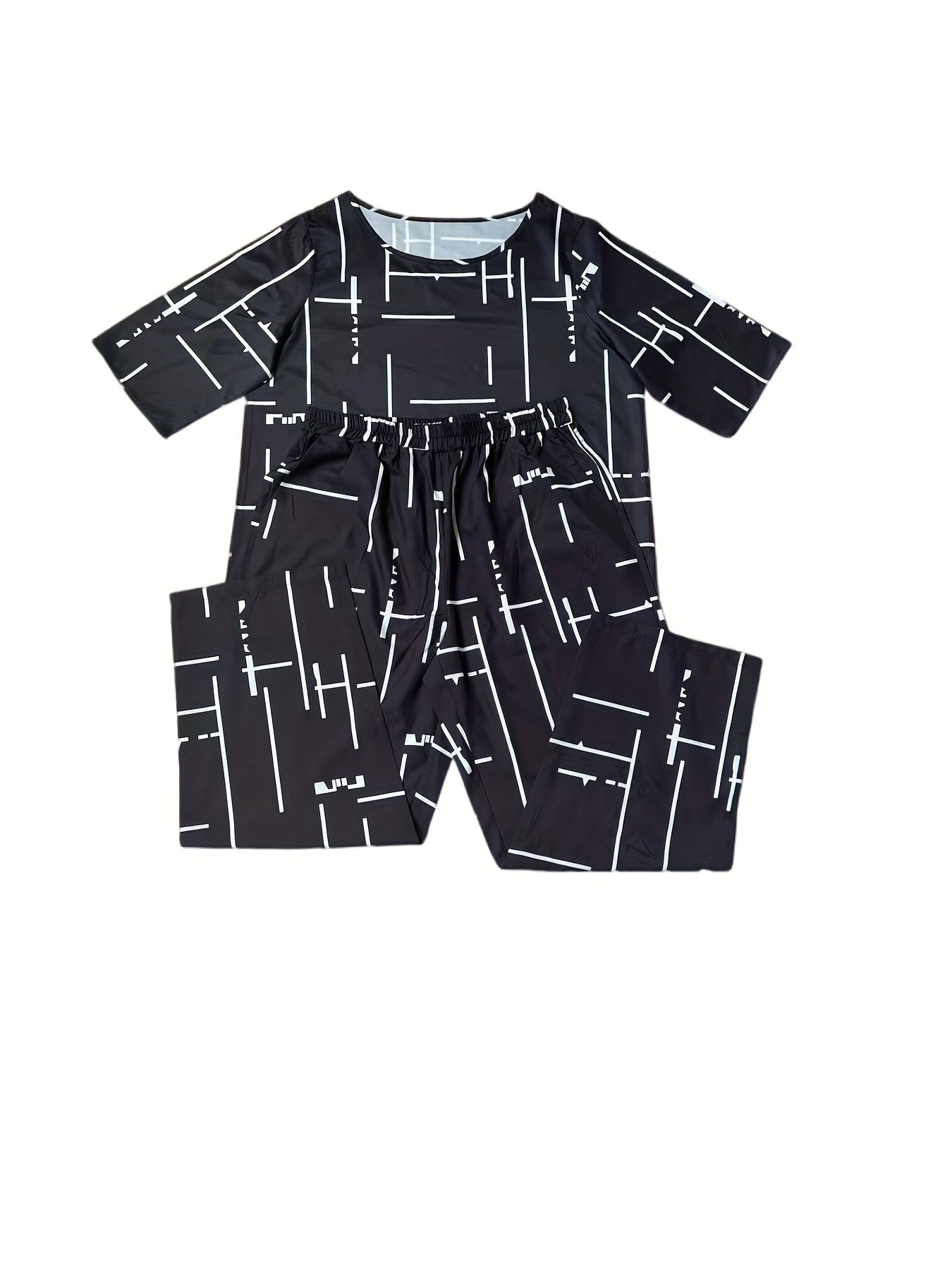 Women's Plus Stripe Print Tee & Pants Two Piece Set