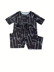 Women's Plus Stripe Print Tee & Pants Two Piece Set