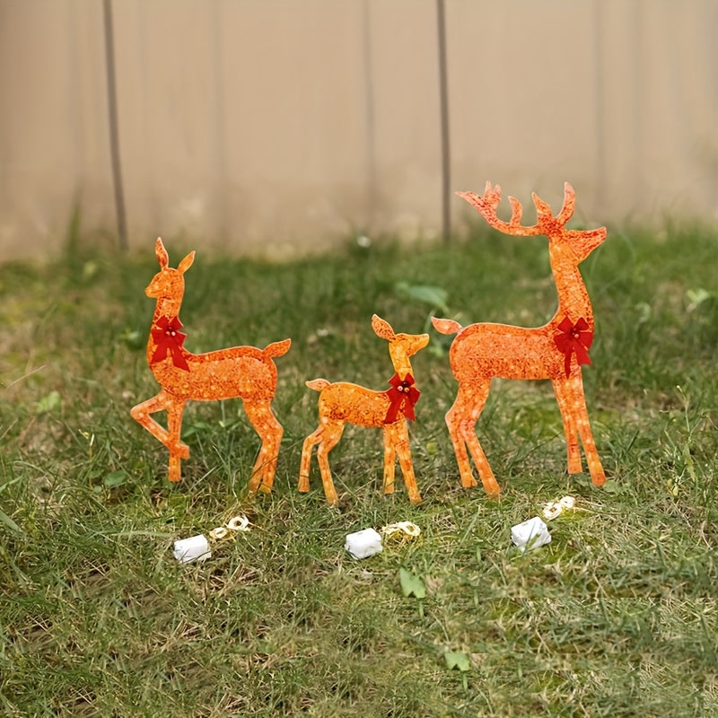 3pcs Lighted Deer Decorations Outdoor Reindeer Ornaments Christmas Glowing Deer