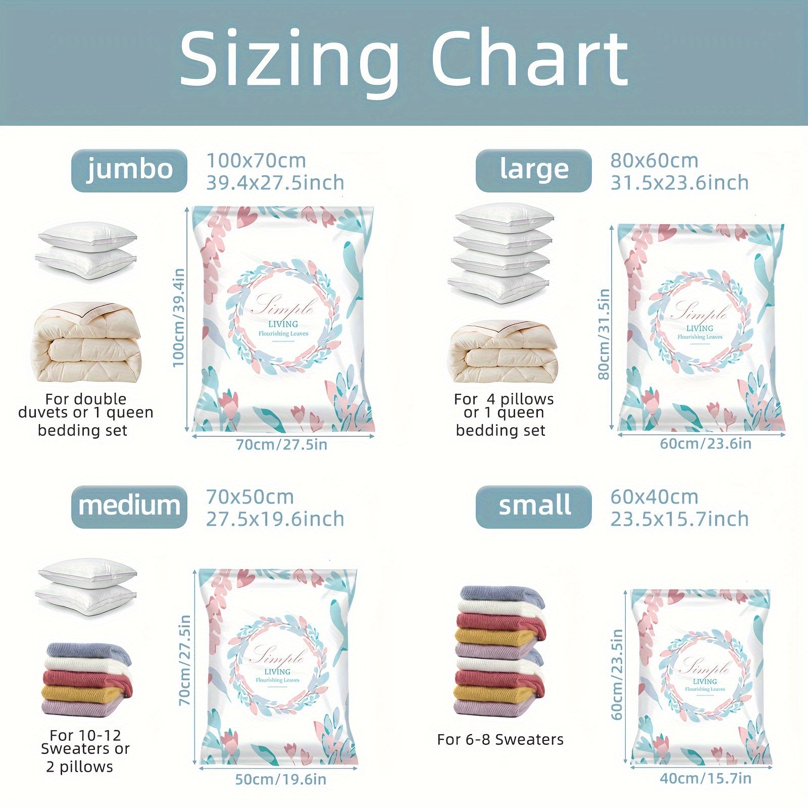 5pcs Large Vacuum Compression Bags for Clothes Blankets