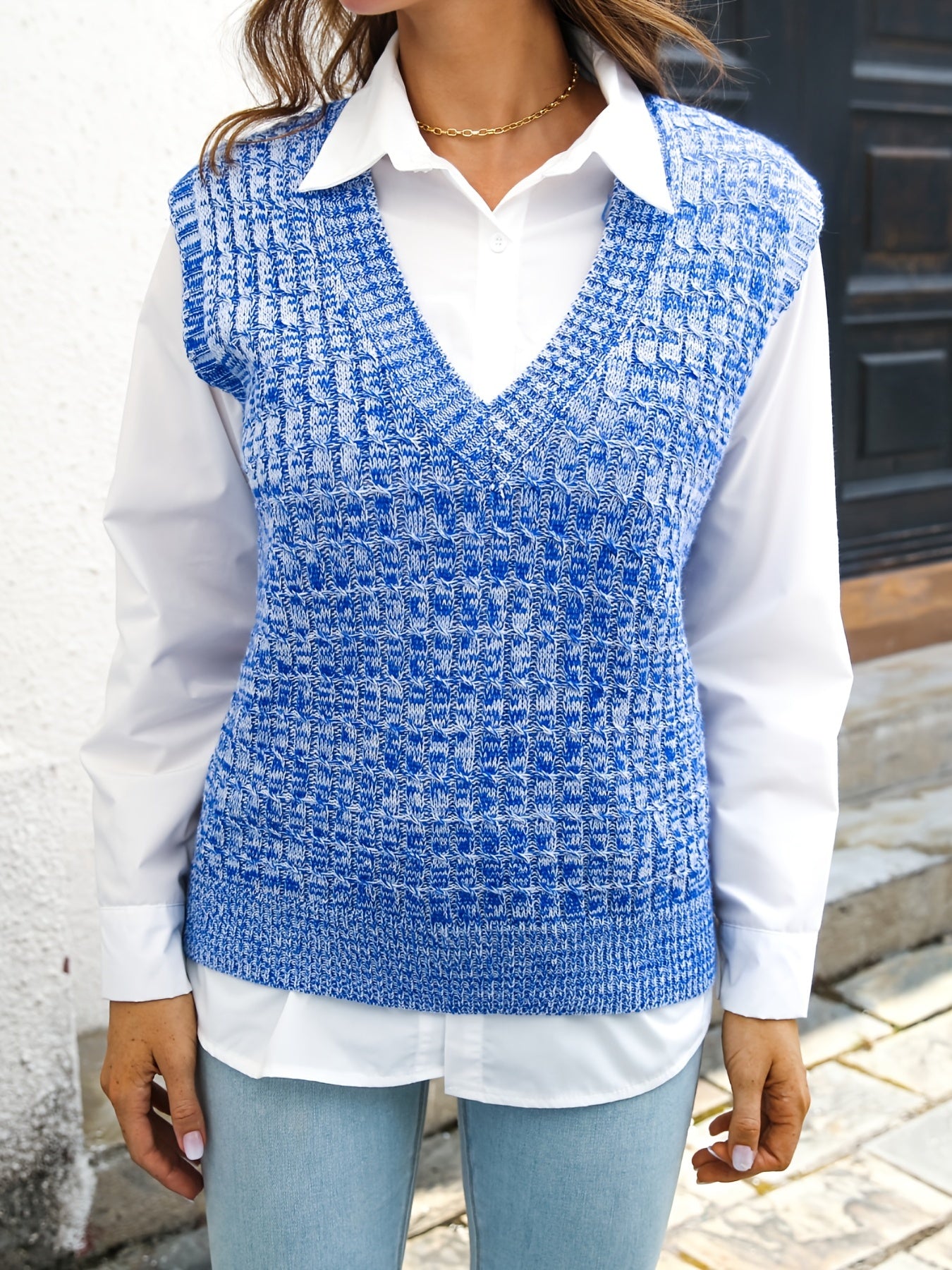 Women's V Neck Sleeveless Knitted Vest Casual Top