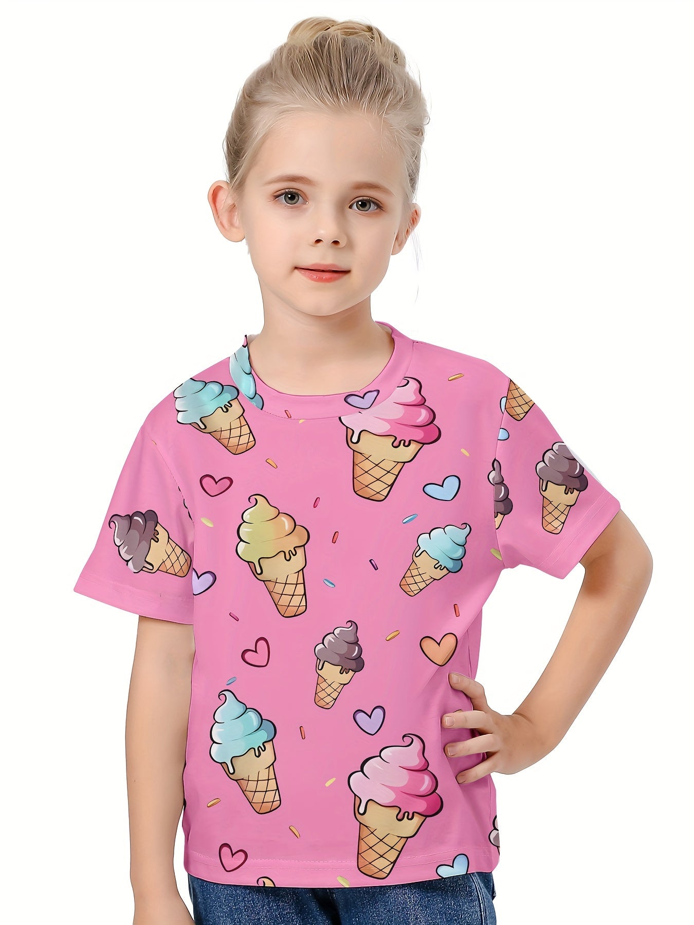 Kids 3D Ice Cream Print Short Sleeve T-shirt Summer Tee Outdoor Sports Gift