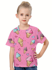 Kids 3D Ice Cream Print Short Sleeve T-shirt Summer Tee Outdoor Sports Gift