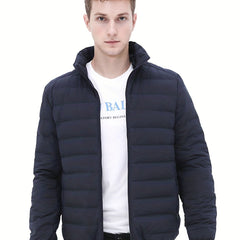 Men's Lightweight Puffer Jacket Stand Collar Outwear for Fall Winter