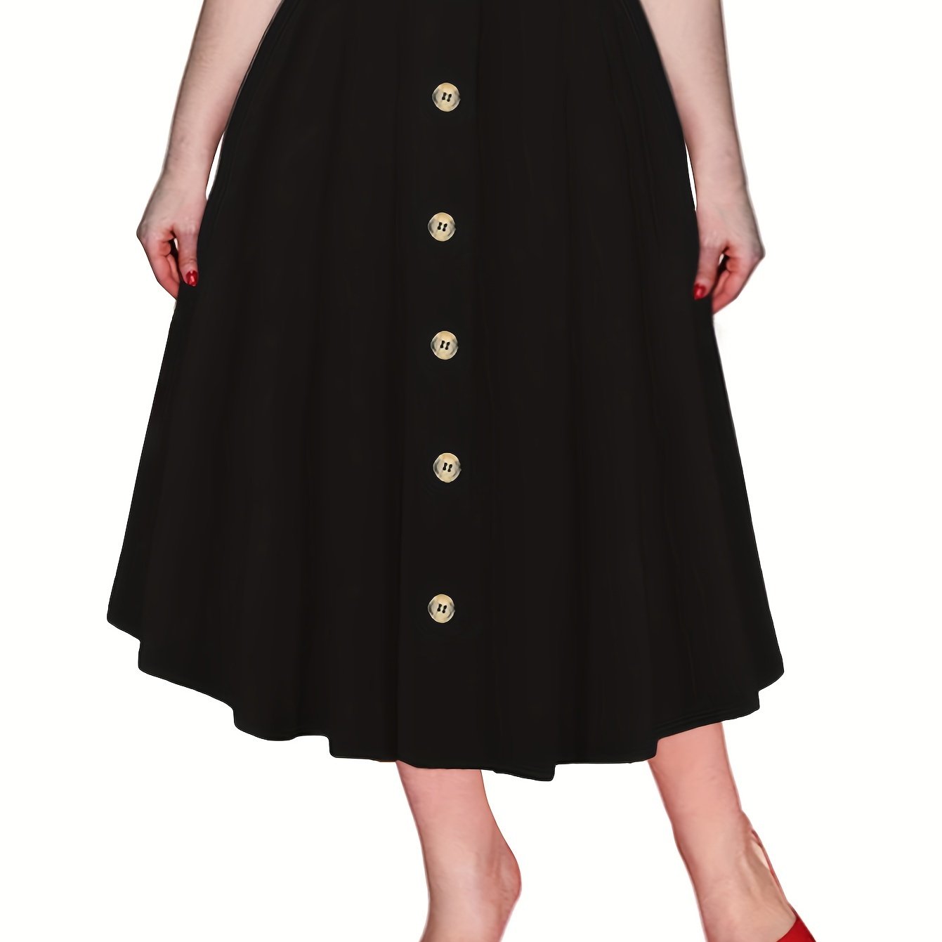  Solid Elastic Button High Rise Maxi Skirt