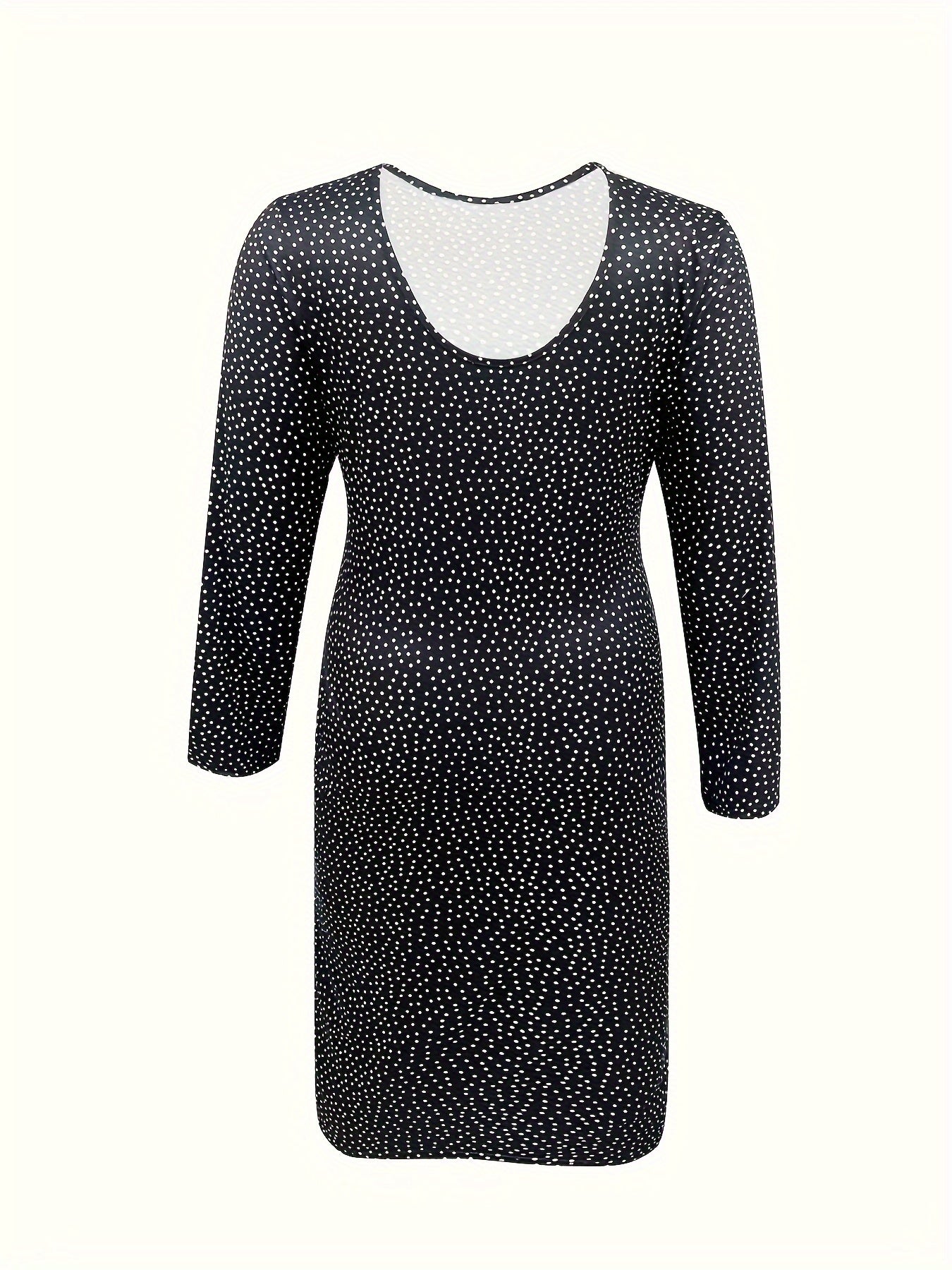  Dot Print Long Sleeve Bodycon Midi Dress