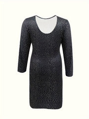  Dot Print Long Sleeve Bodycon Midi Dress