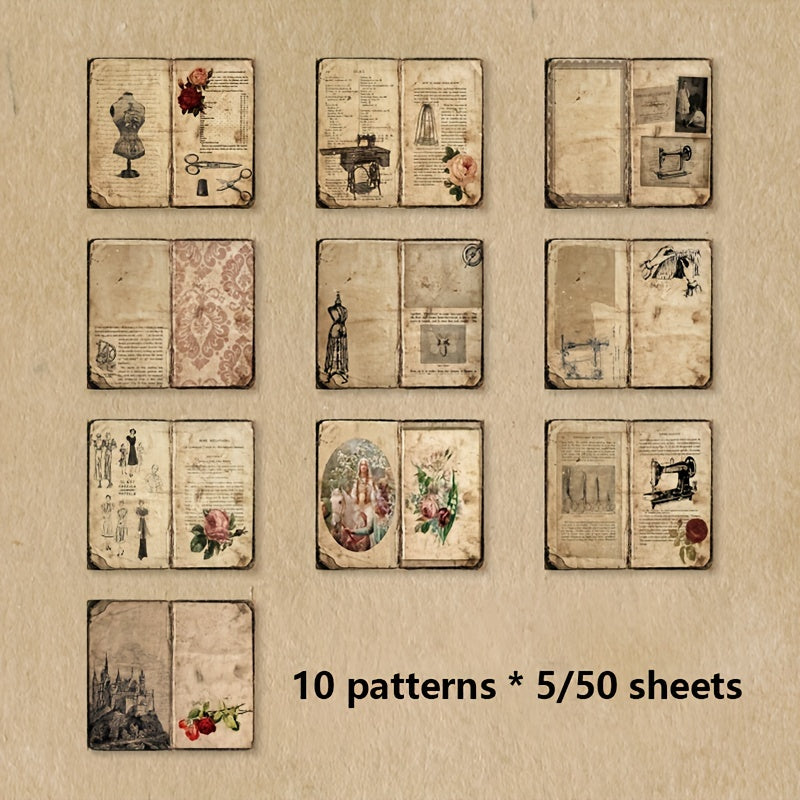 Vintage Style DIY Scrapbooking Paper 50 sheets
