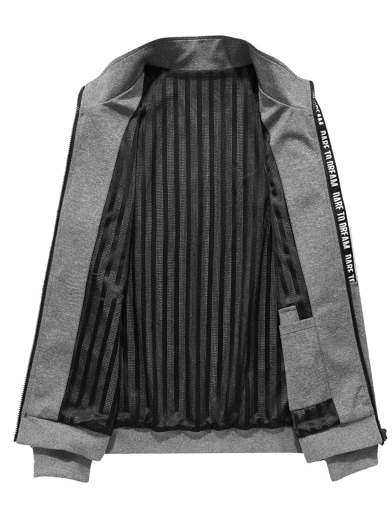 Men's Slim Fit Alphabet Print Zipper Stand Collar Jacket