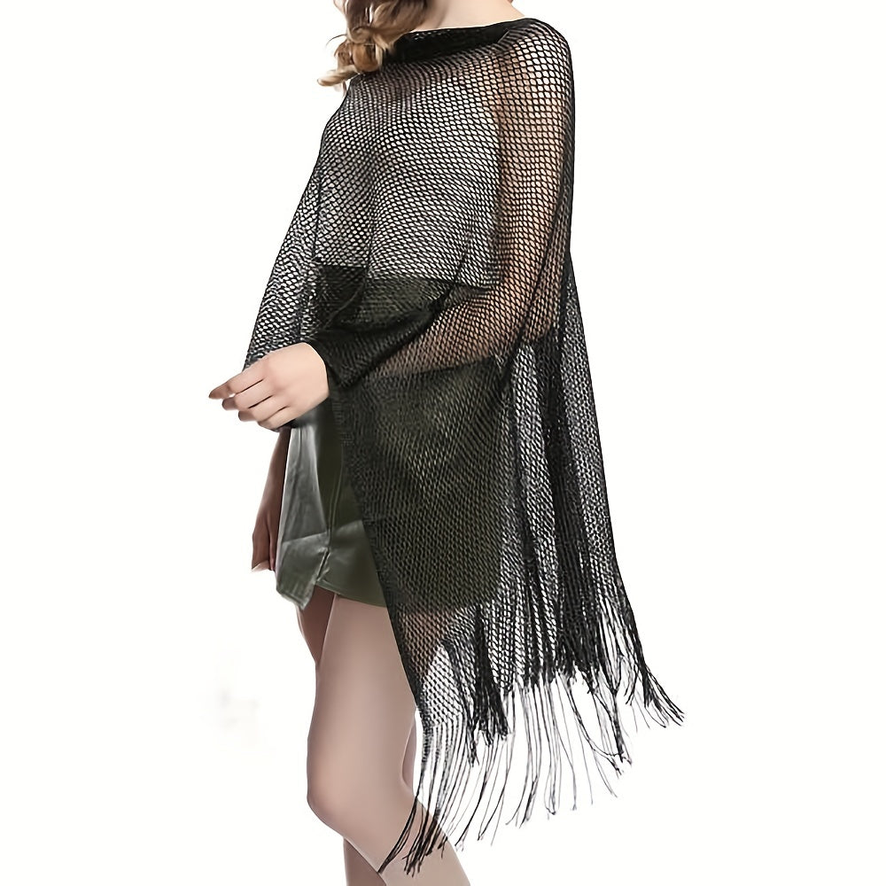 Glitter Hollow Out Shawl Tassel Wraps Large Sunscreen Bikini Cover Up